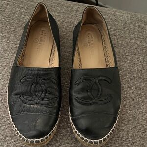 CHANEL Black Leather Espadrilles